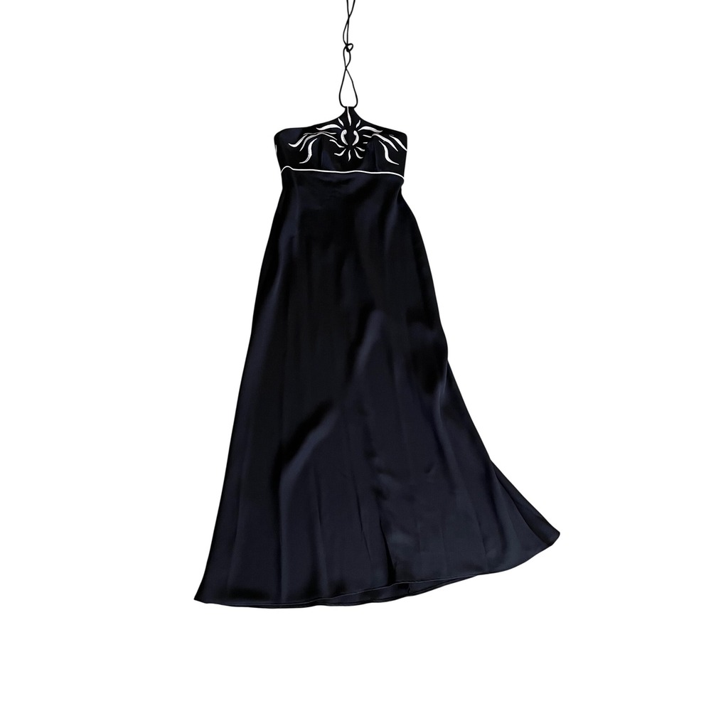 Maxi Dress Gown Y2K Talk of the Walk Women XS Black Embroidered Halter Formal